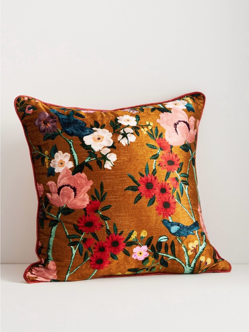 Anthropologie Alva Floral Cotton Velvet Pillow